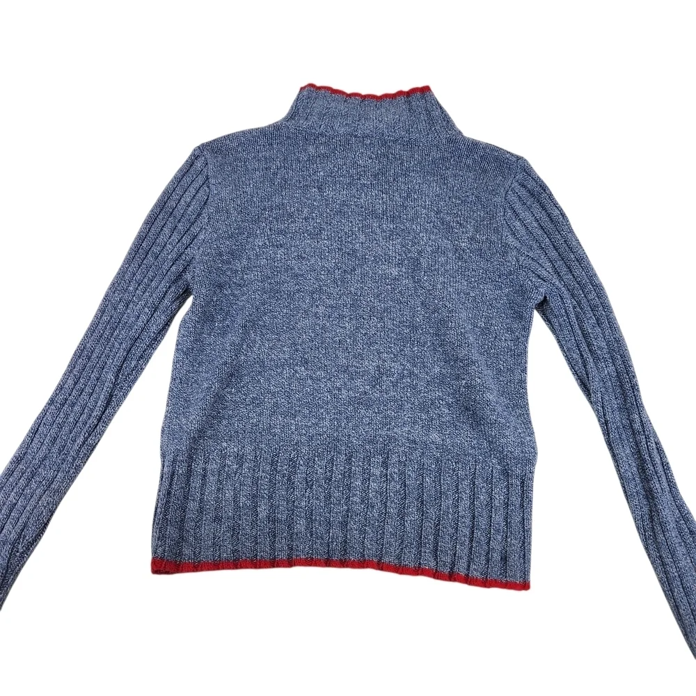 Knitty Gritty Girls Sweater Blue Mock Neck Medium Flower Patch Hippie Boho